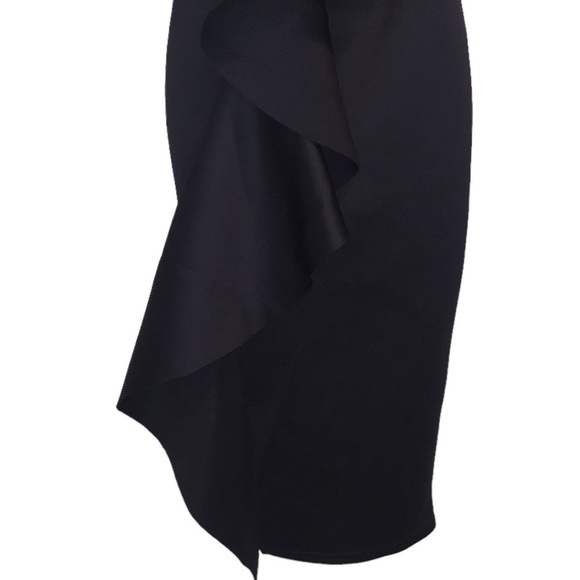 True Violet Ruffle Strapless One Arm Stretch Black MIDI Dress 16 - Picture 4 of 8